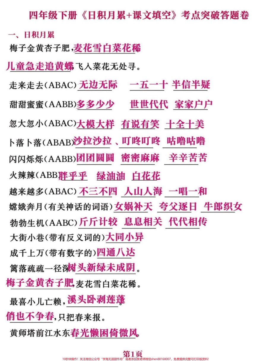 背完这些就够了！四年级下册语文日积月累四年级下册语文课文日积月累➕课文填空练习要点多多#期末复习#四年级下册语文期末复习 #四年级语文下册日积月累 #四年级下册语文课文回顾 - 副本.pdf_第1页