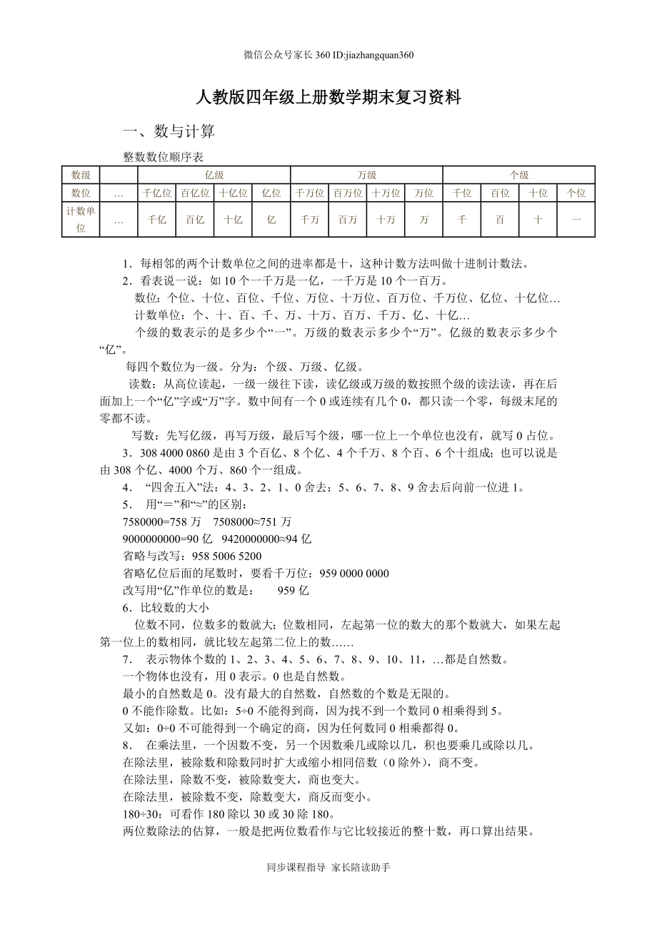 人教版四年级上册数学期末复习资料.doc_第1页