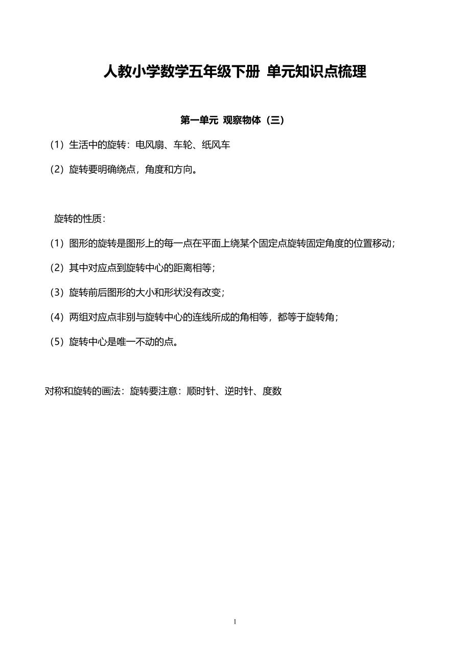 人教小学数学5下 单元知识点梳理（16页）.doc_第1页