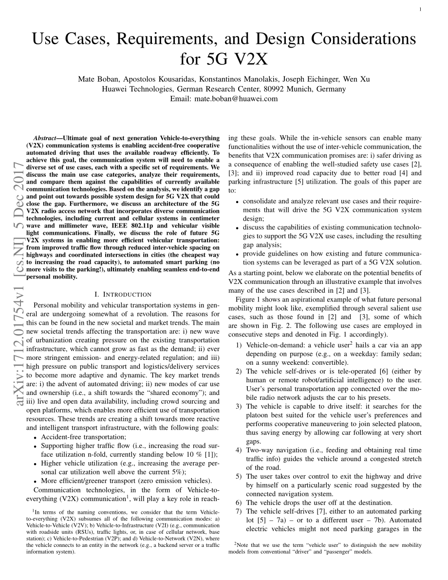 华为Use+Cases%2C+Requirements%2C+and+Design+Considerations+for+5G+V2X+.pdf_第1页