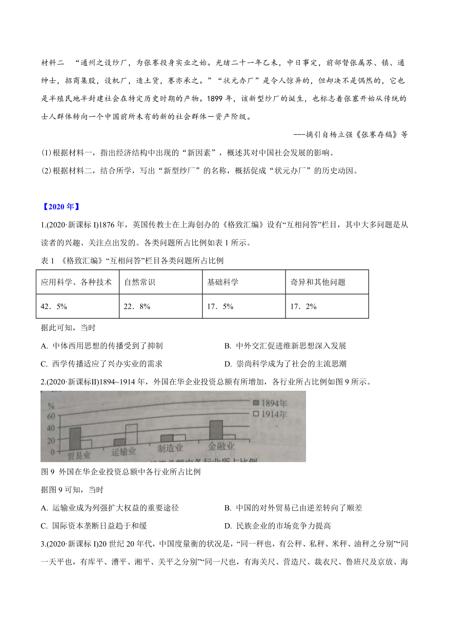 专题09 近代中国的经济（学生版）2012-2021年高考历史真题分专题训练 .doc_第3页