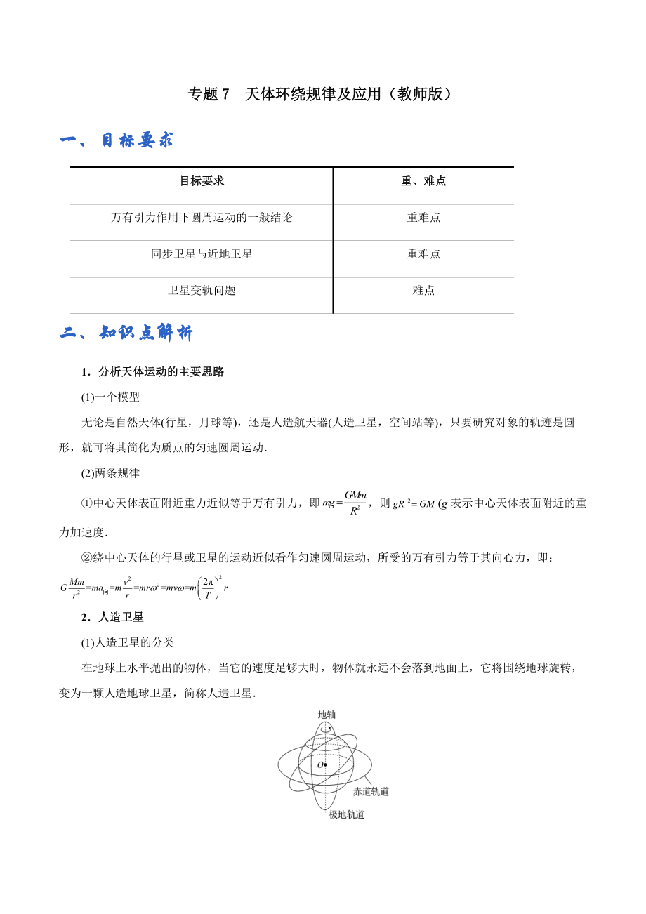 专题07天体环绕规律及应用——教师版.docx_第1页