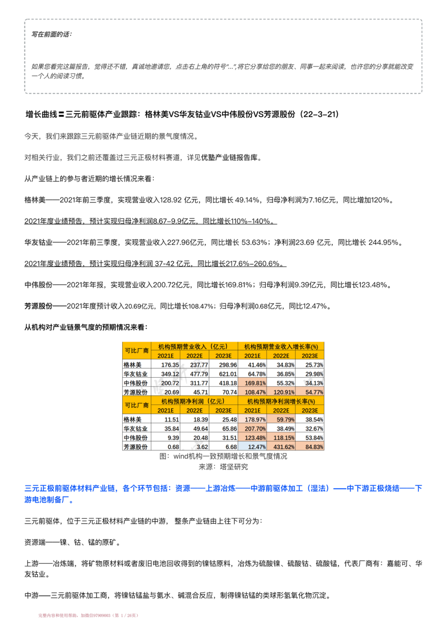 20220321-增长曲线〓三元前驱体产业跟踪：格林美VS华友钴业VS中伟股份VS芳源股份（22-3-21）【优选课程网www.youxuan68.com】.pdf_第1页