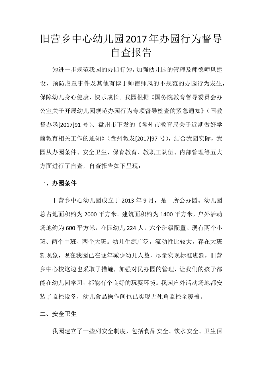 办园行为督导自查报告.docx_第1页