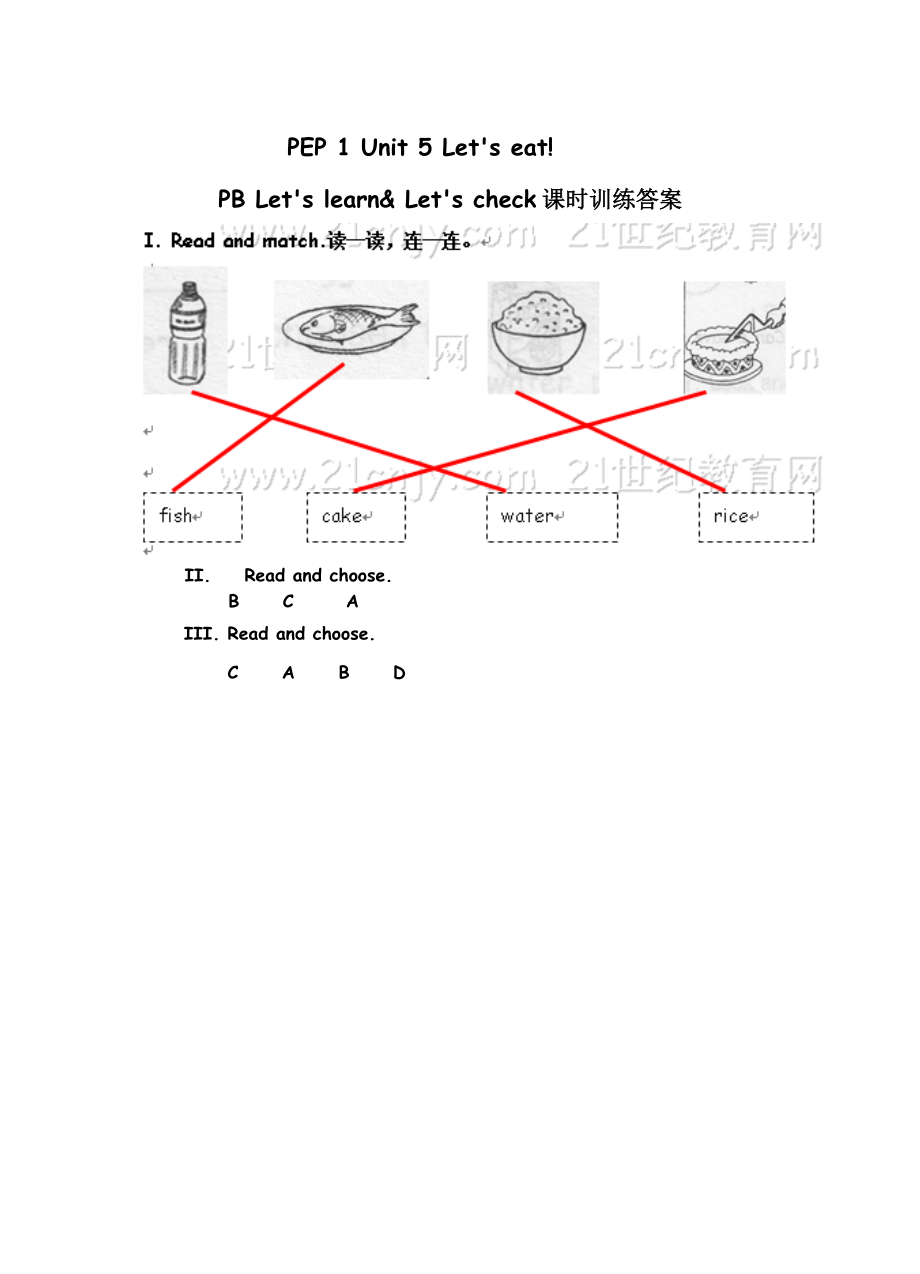 Unit 5 Let's eat PB Let's learn& Let's check 课时训练及答案.doc_第2页