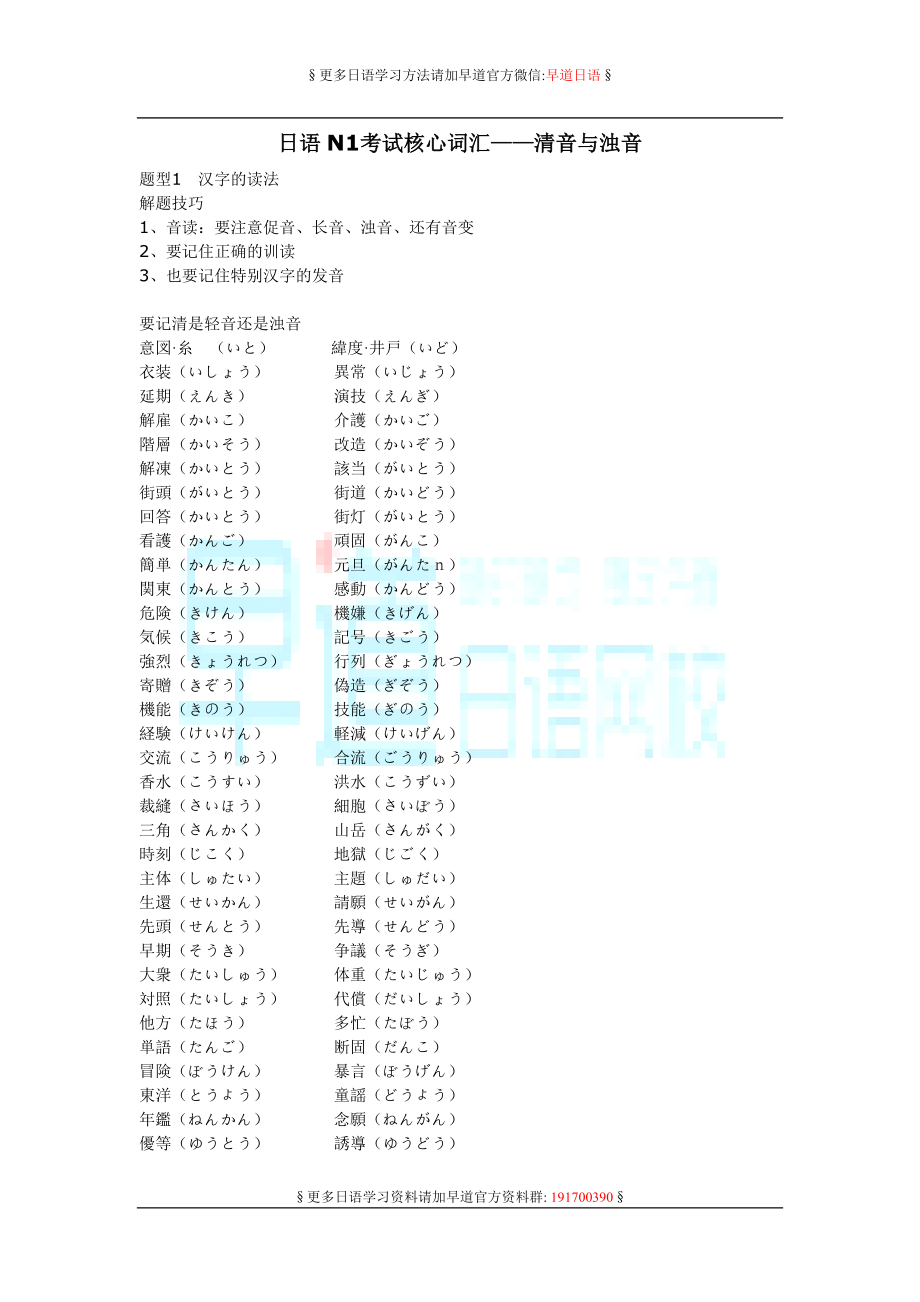 日语n1考试核心词汇——清音与浊音.docx_第1页