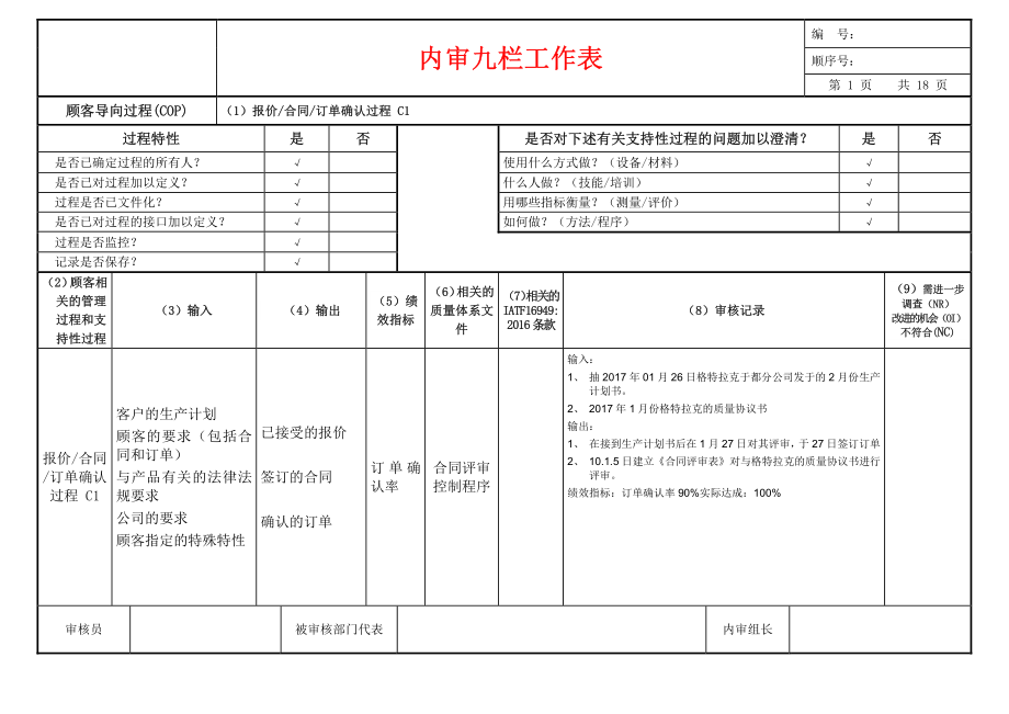 IATF16949内审九栏工作表(需完善供参考）(1).pdf_第1页