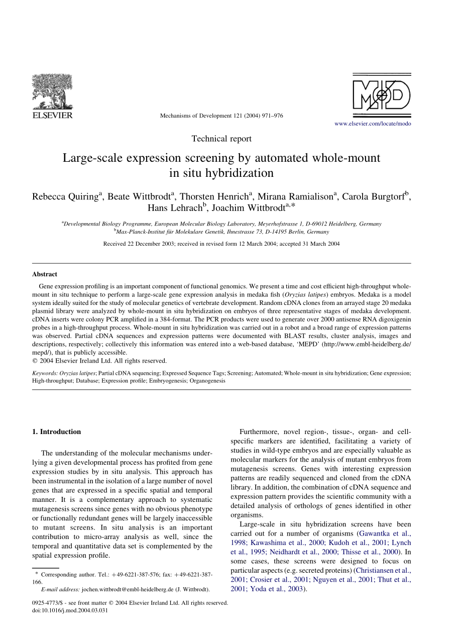 Large-scale expression screening by automated whole-mount in situ(1).pdf_第1页