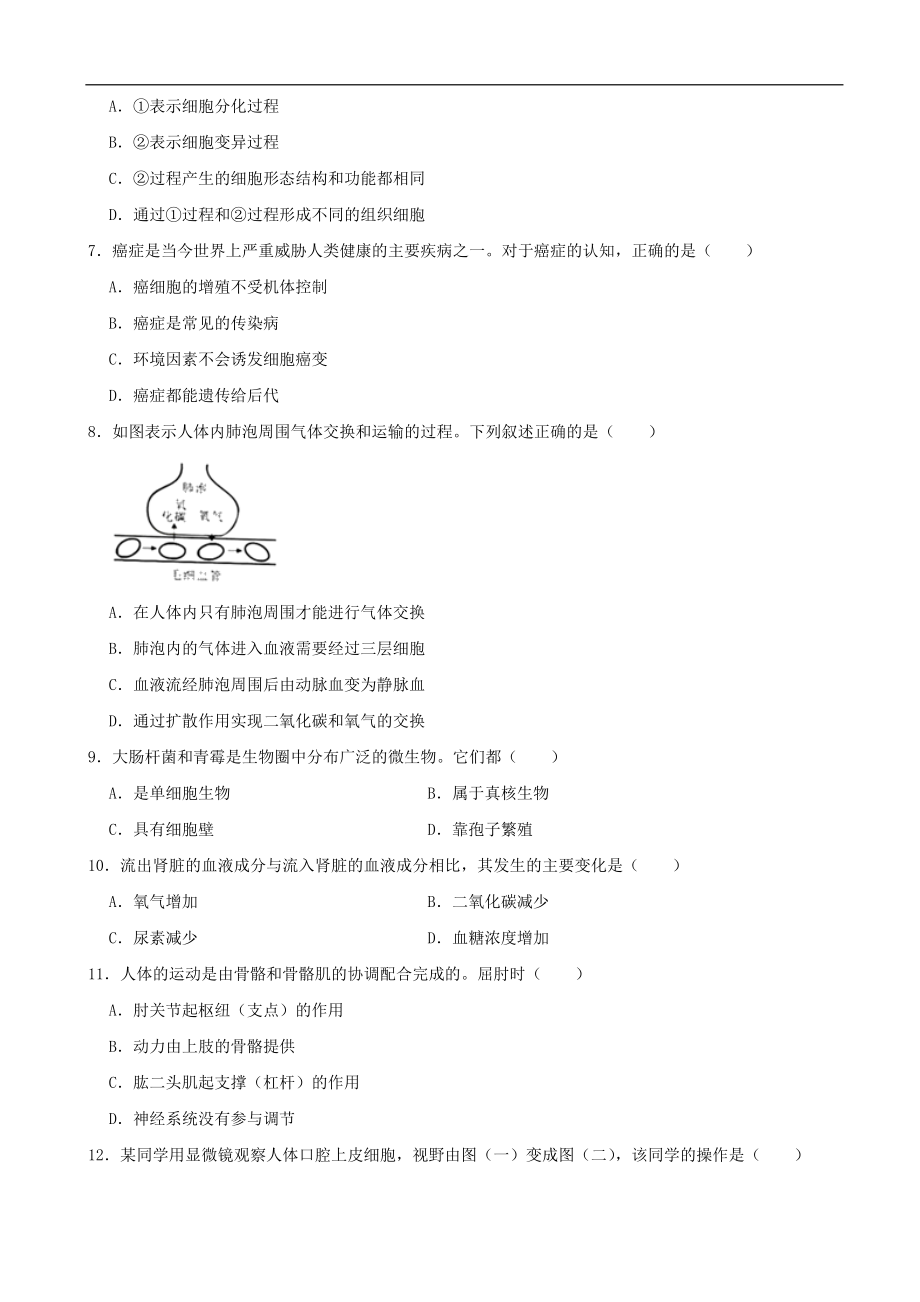 2020年广西北部湾经济区初中学业水平考试（II卷）生物试题(解析版）.docx_第2页