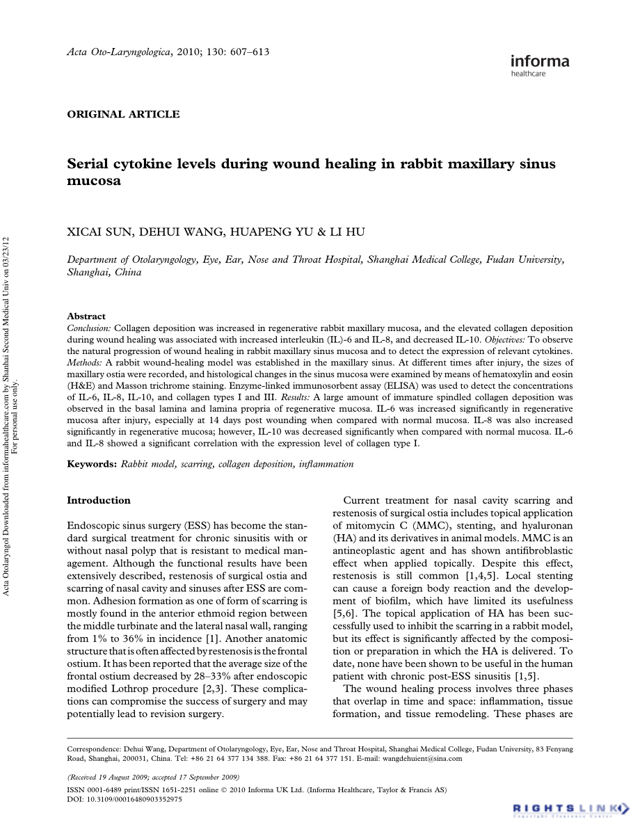 Serial cytokine levels during wound healing in rabbit maxillary sinus.pdf_第1页