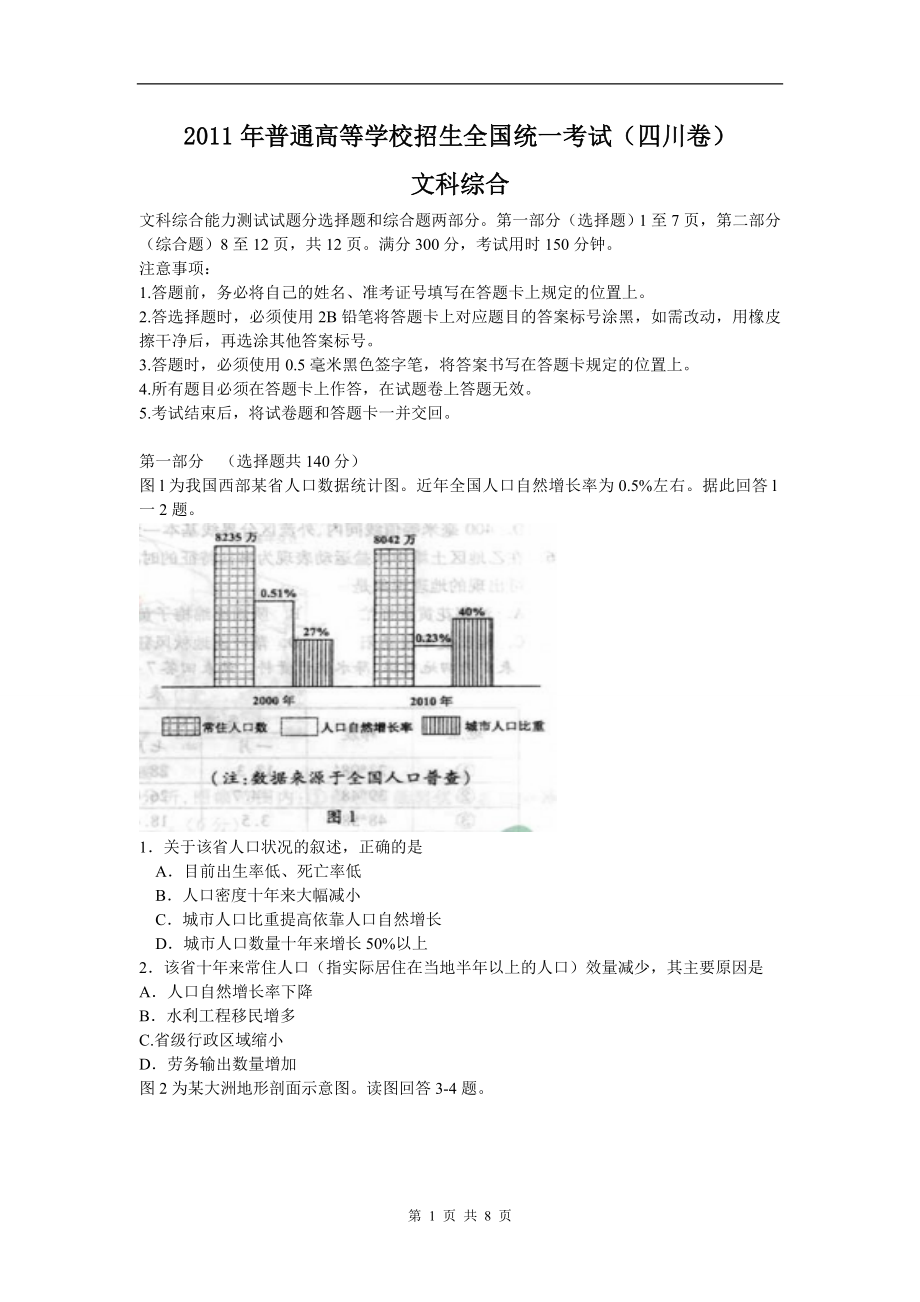 2011年全国高考四川文综地理试题及答案.doc_第1页