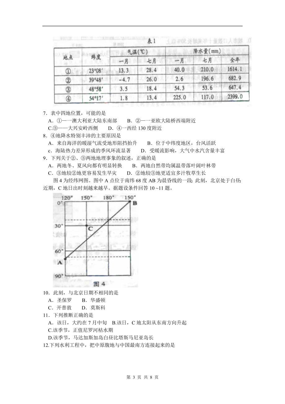 2011年全国高考四川文综地理试题及答案.doc_第3页