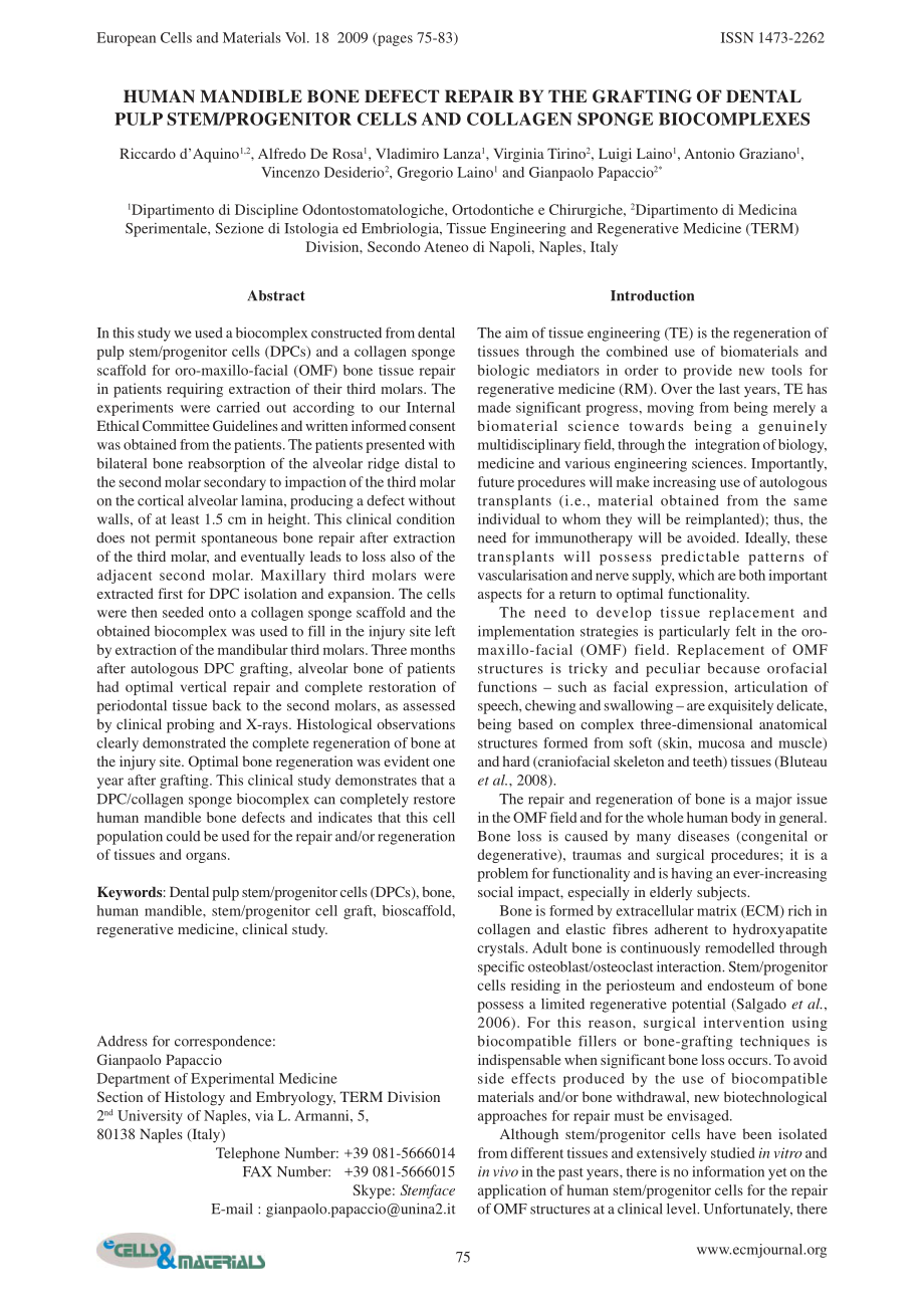 HUMAN MANDIBLE BONE DEFECT REPAIR BY THE GRAFTING OF DENTAL.pdf_第1页