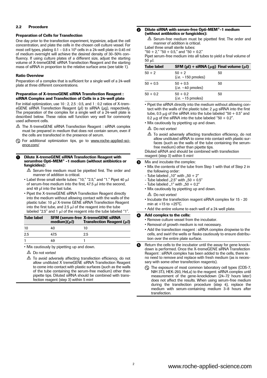 Roche X-tremeGENE SiRNA Transfection Reagent Manual.pdf_第2页