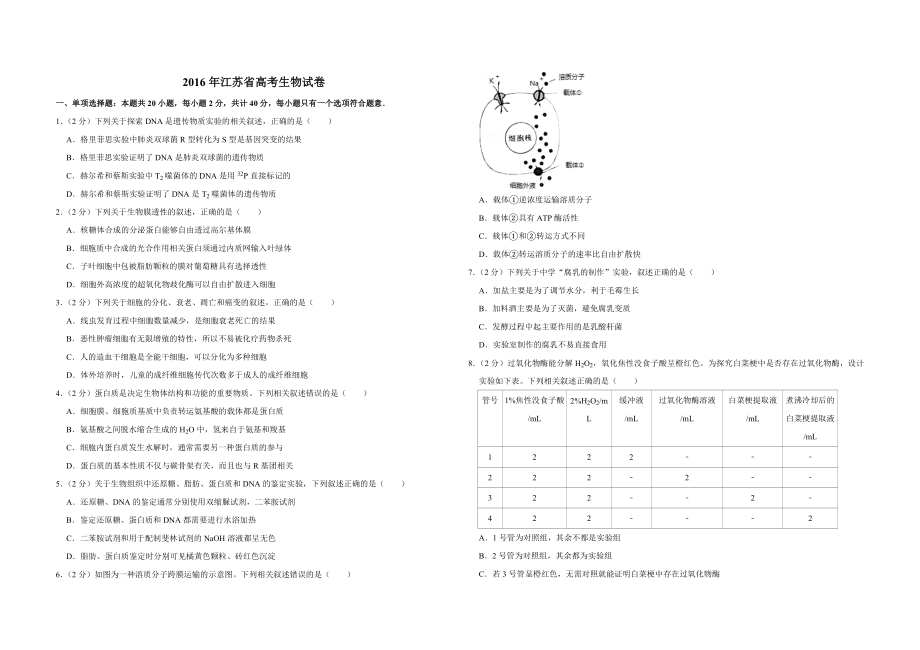 2016年江苏省高考生物试卷 (1).pdf_第1页