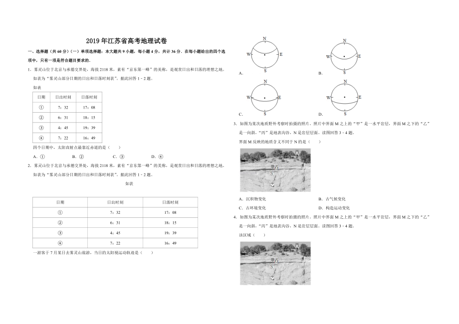 2019年江苏省高考地理试卷 (1).doc_第1页