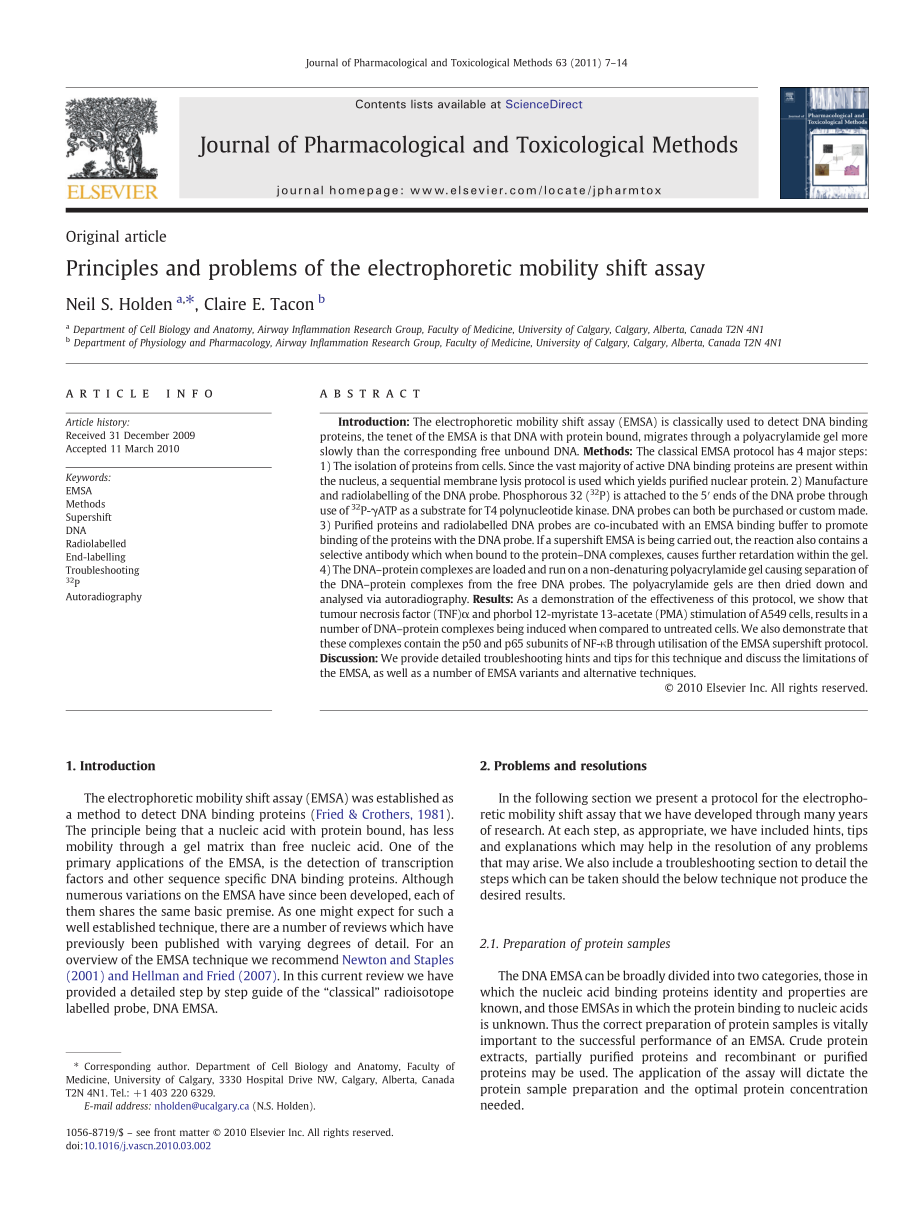 Principles and problems of the electrophoretic mobility shift assay(1).pdf_第1页