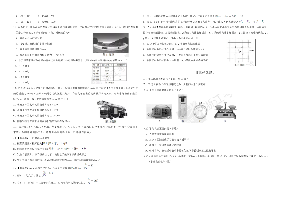 2017年浙江省高考物理【11月】（原卷版）(1).doc_第2页