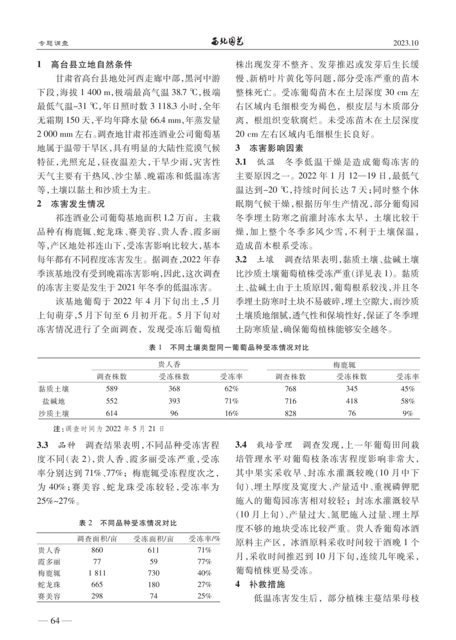 甘肃高台酿酒葡萄冻害调查分析与生产建议.pdf_第2页