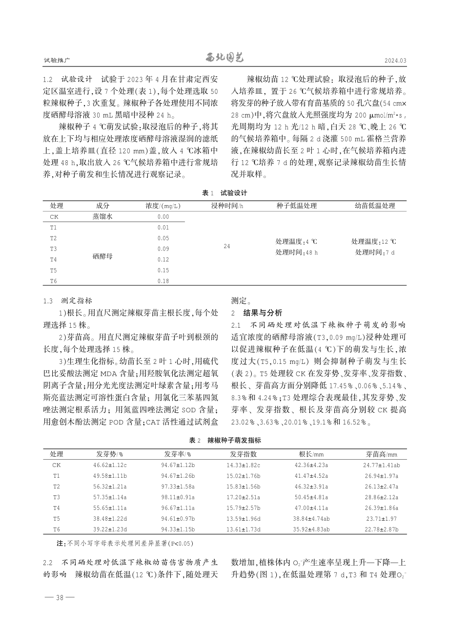 硒酵母浸种对低温胁迫下辣椒种子萌发、幼苗生理特征的影响.pdf_第2页