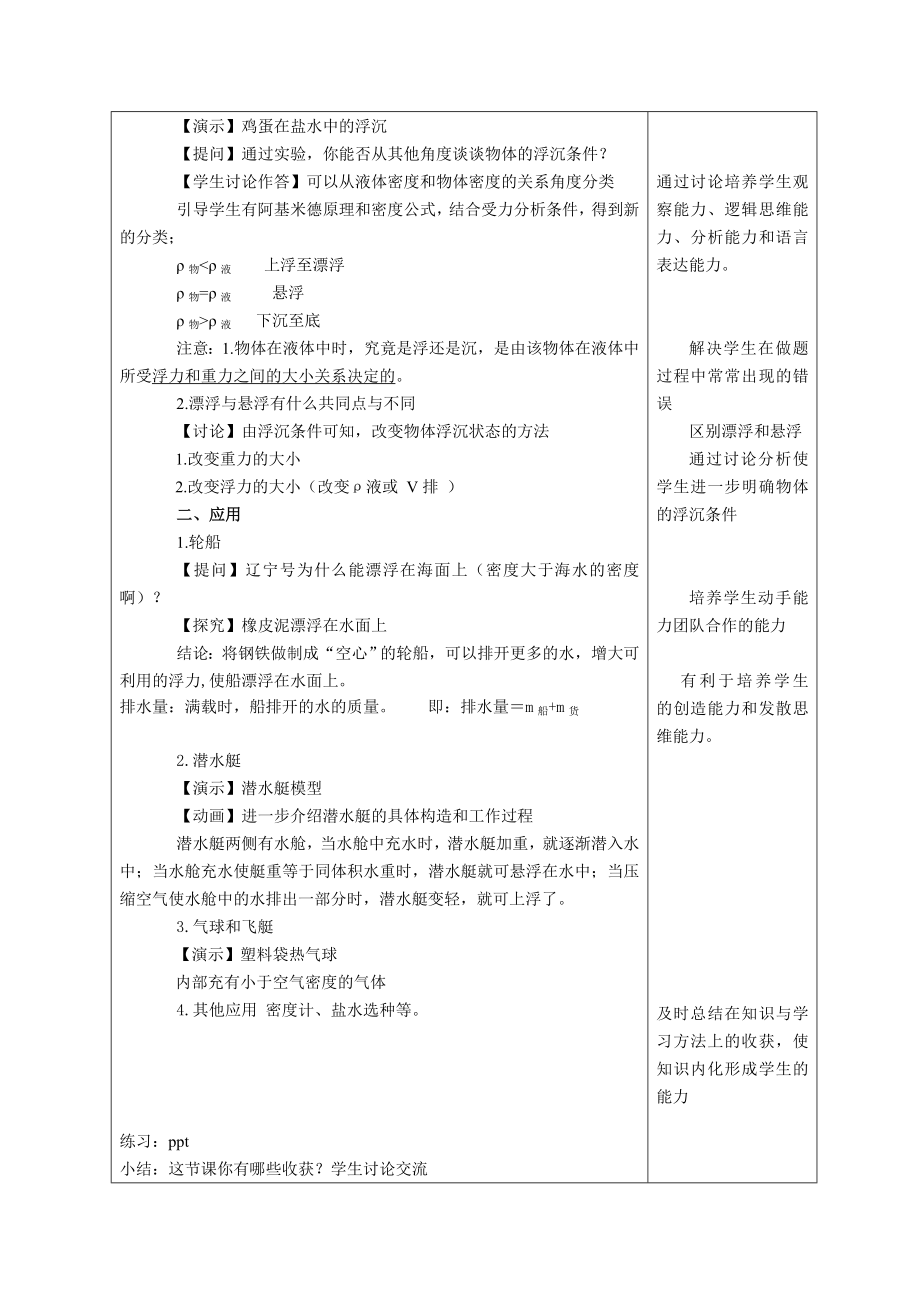 物体的浮沉条件及应用教学设计.doc_第2页