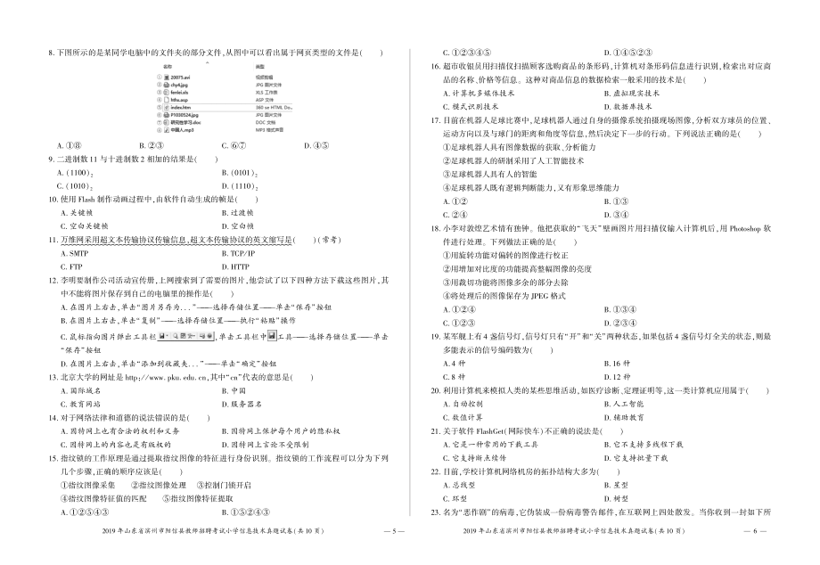 2019年山东省滨州市阳信县教师招聘考试中小学信息技术试卷.pdf_第3页