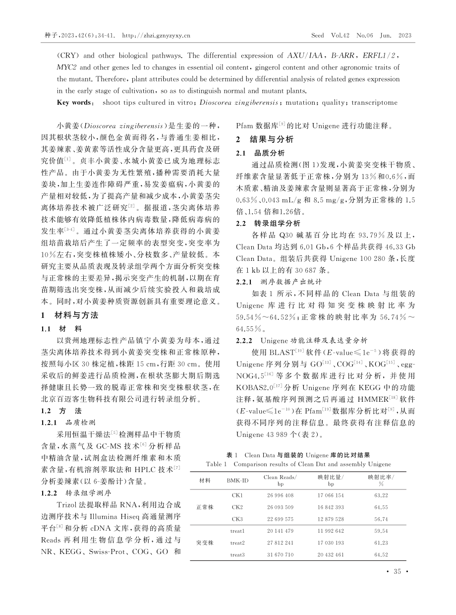 茎尖离体培养小黄姜变异株品质特征及转录组学分析.pdf_第2页