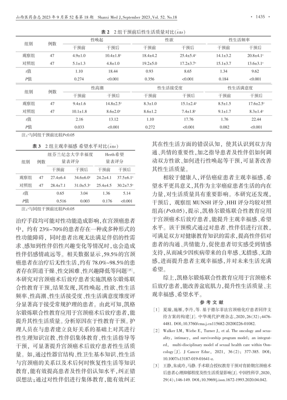 凯格尔锻炼联合性教育对宫颈癌术后放疗患者盆底肌力性生活质量的影响.pdf_第3页