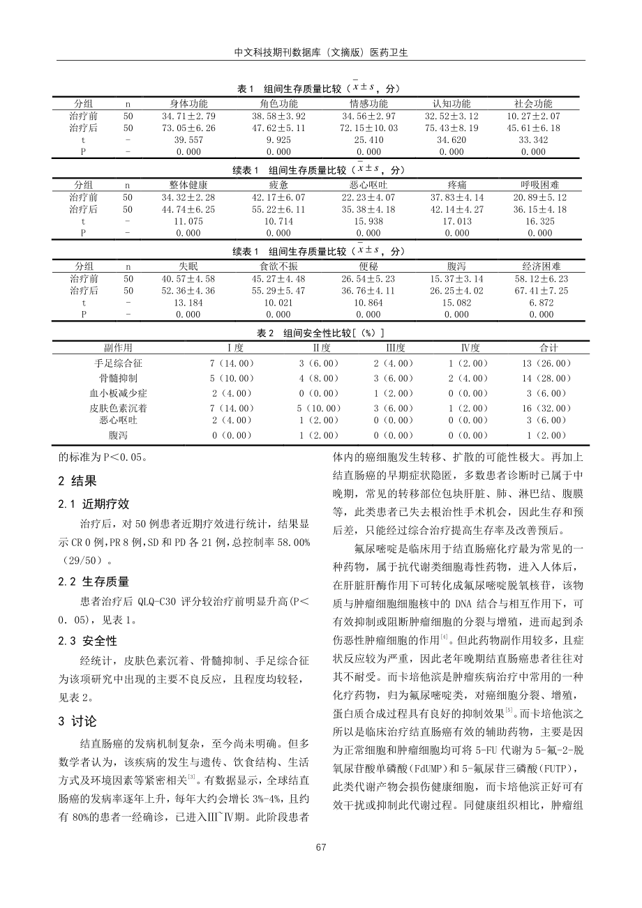 卡培他滨治疗老年晚期结直肠肿瘤的临床观察.pdf_第2页