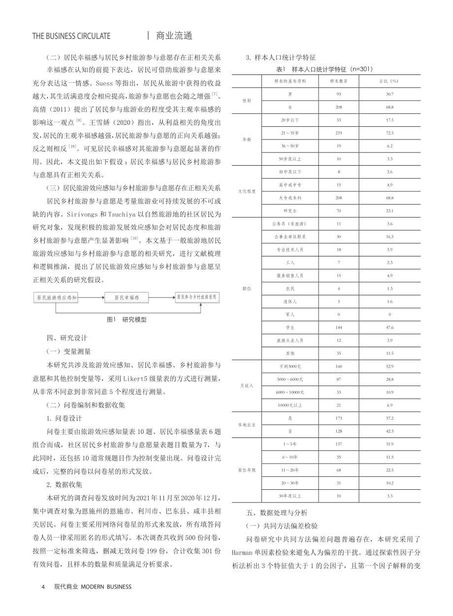 居民旅游效应感知对乡村旅游参与意愿的影响研究——以恩施州为例.pdf_第2页