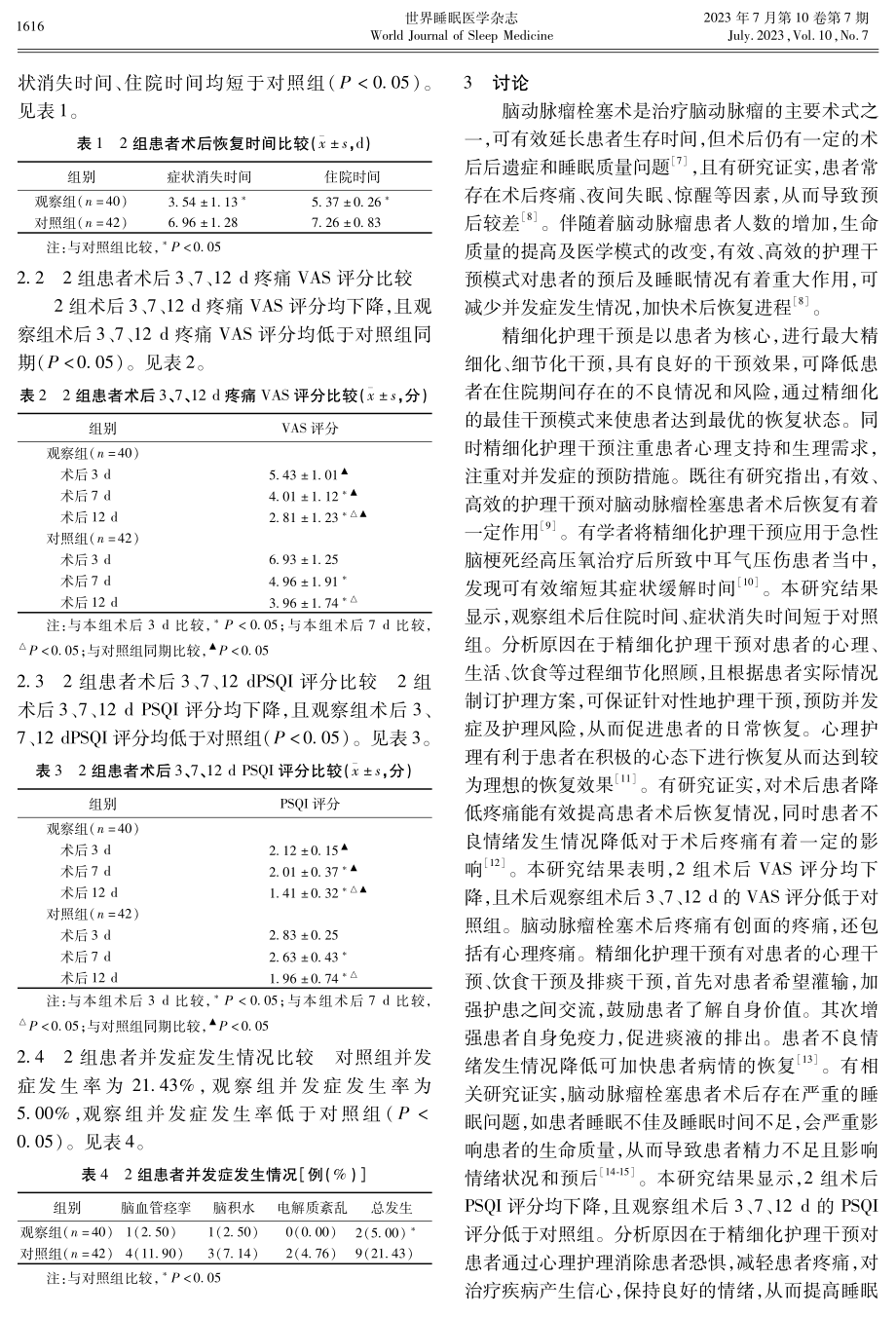 精细化护理干预对脑动脉瘤栓塞患者术后恢复及睡眠质量的影响.pdf_第3页