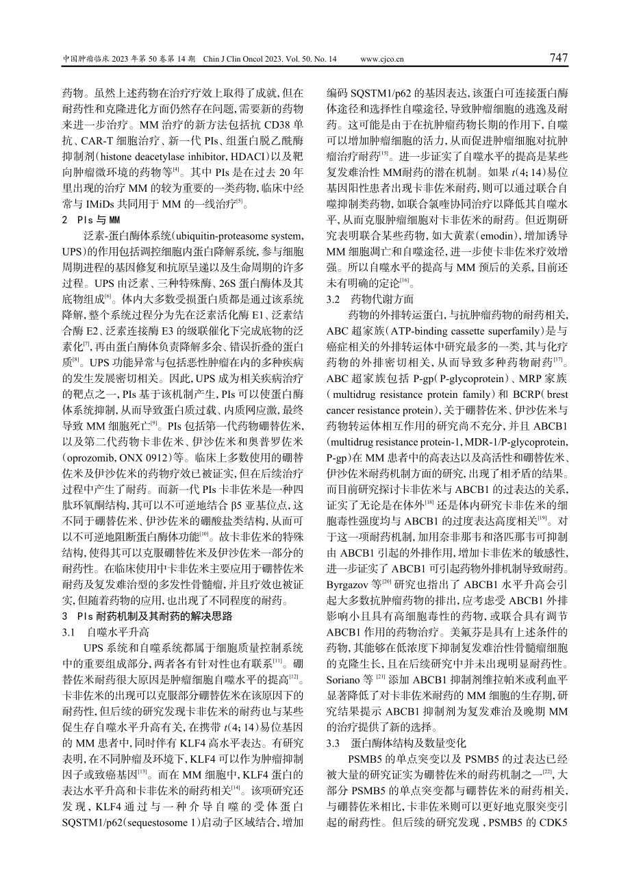 卡非佐米治疗多发性骨髓瘤的耐药机制研究进展.pdf_第2页