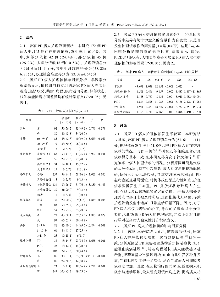 居家帕金森病病人护理依赖现状及影响因素分析.pdf_第3页