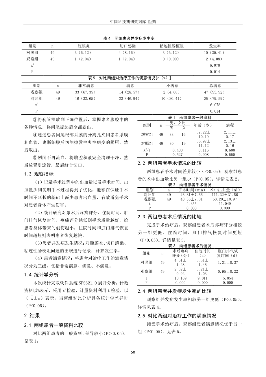 经脐单孔腹腔镜阑尾切除术治疗慢性阑尾炎98例.pdf_第2页