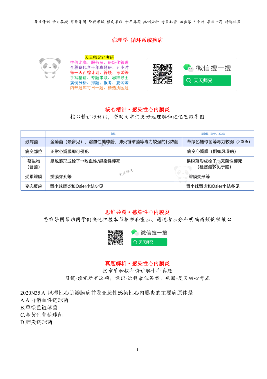 填空式讲义：病理 感染性心内膜炎 核心-导图-真题-串联 天天师兄24考研 冲.pdf_第1页