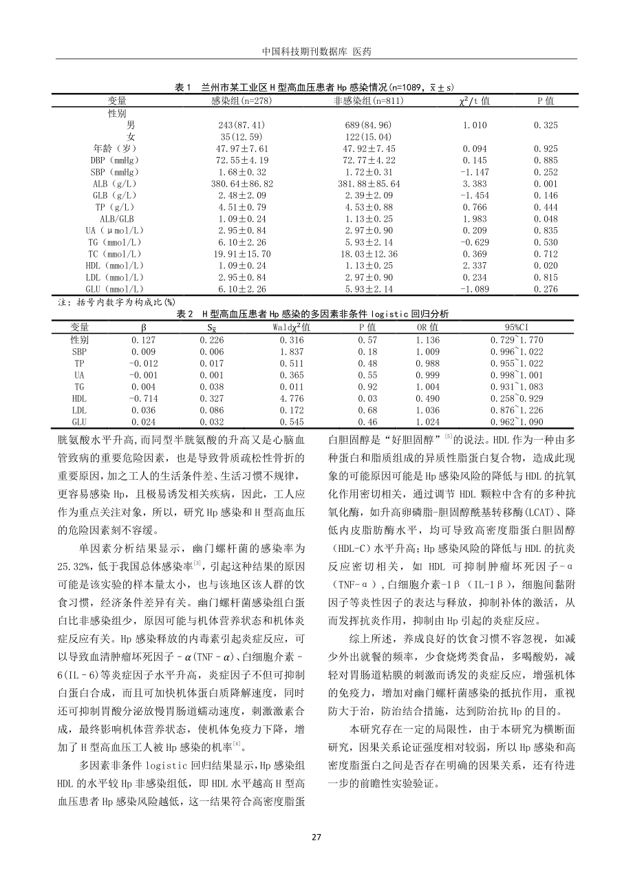 兰州市H型高血压幽门螺杆菌感染的相关影响因素分析.pdf_第3页