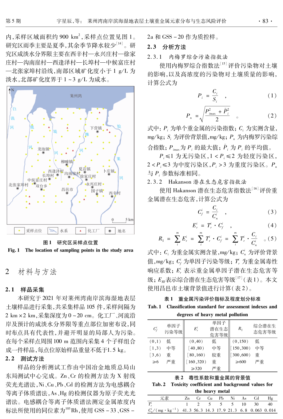 莱州湾南岸滨海湿地表层土壤重金属元素分布与生态风险评价.pdf_第2页