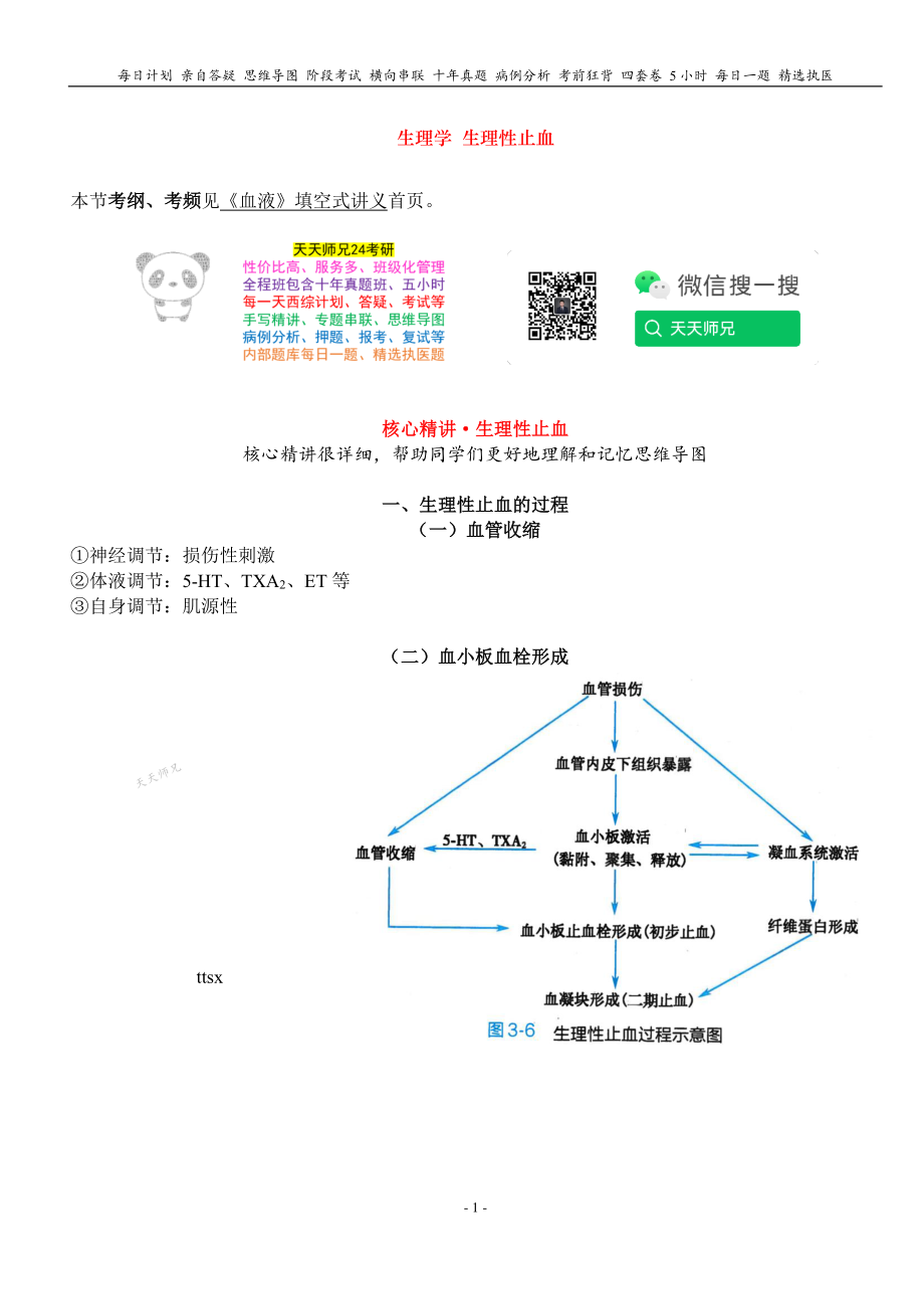 填空式讲义：生理 生理性止血 核心-导图-真题-串联 天天师兄24考研 冲.pdf_第1页