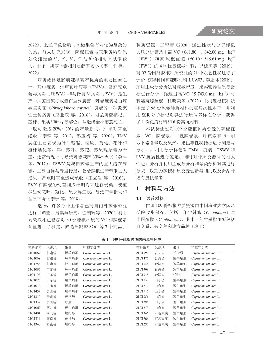 辣椒种质资源果实品质与抗病性综合评价.pdf_第2页