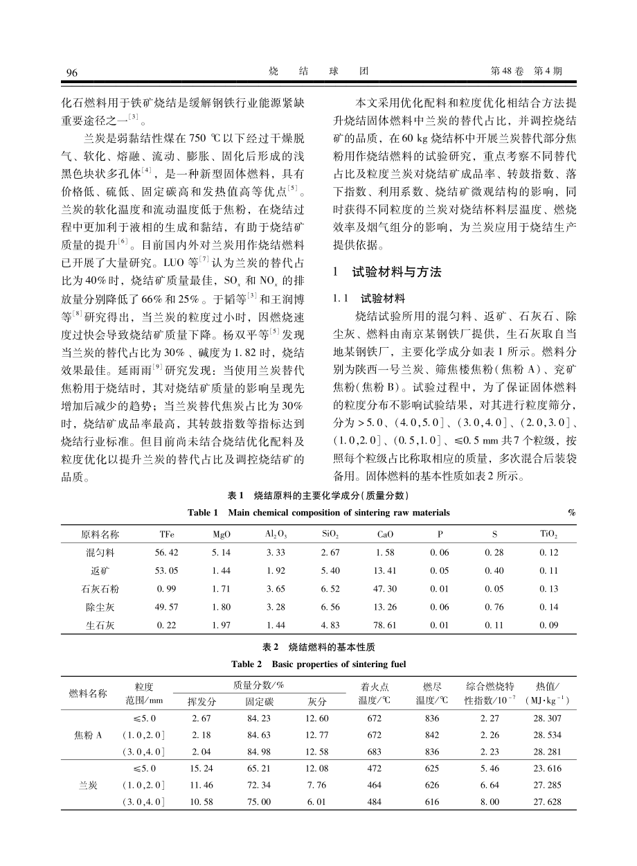 兰炭替代焦粉应用于铁矿烧结的试验研究.pdf_第2页