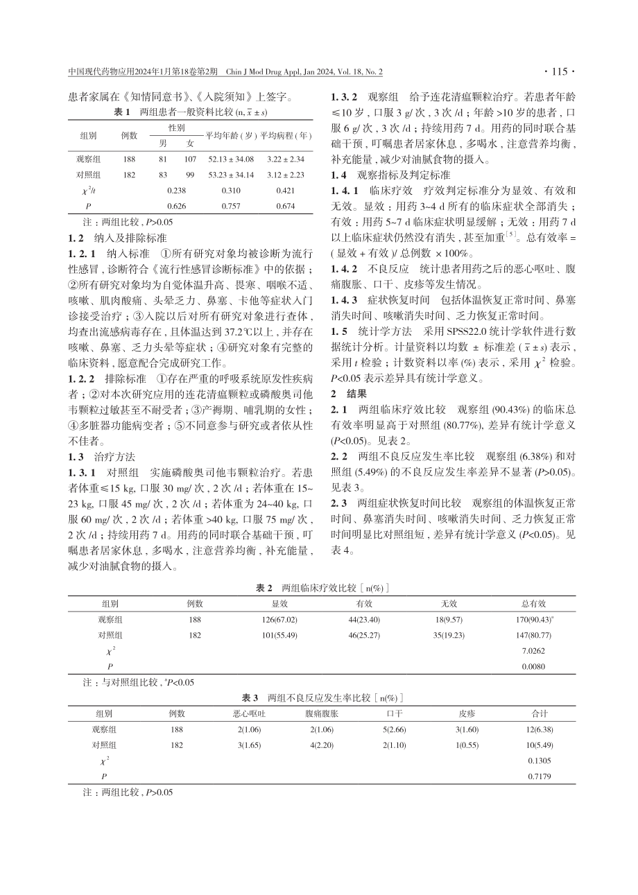 连花清瘟颗粒治疗流行性感冒的效果分析.pdf_第2页