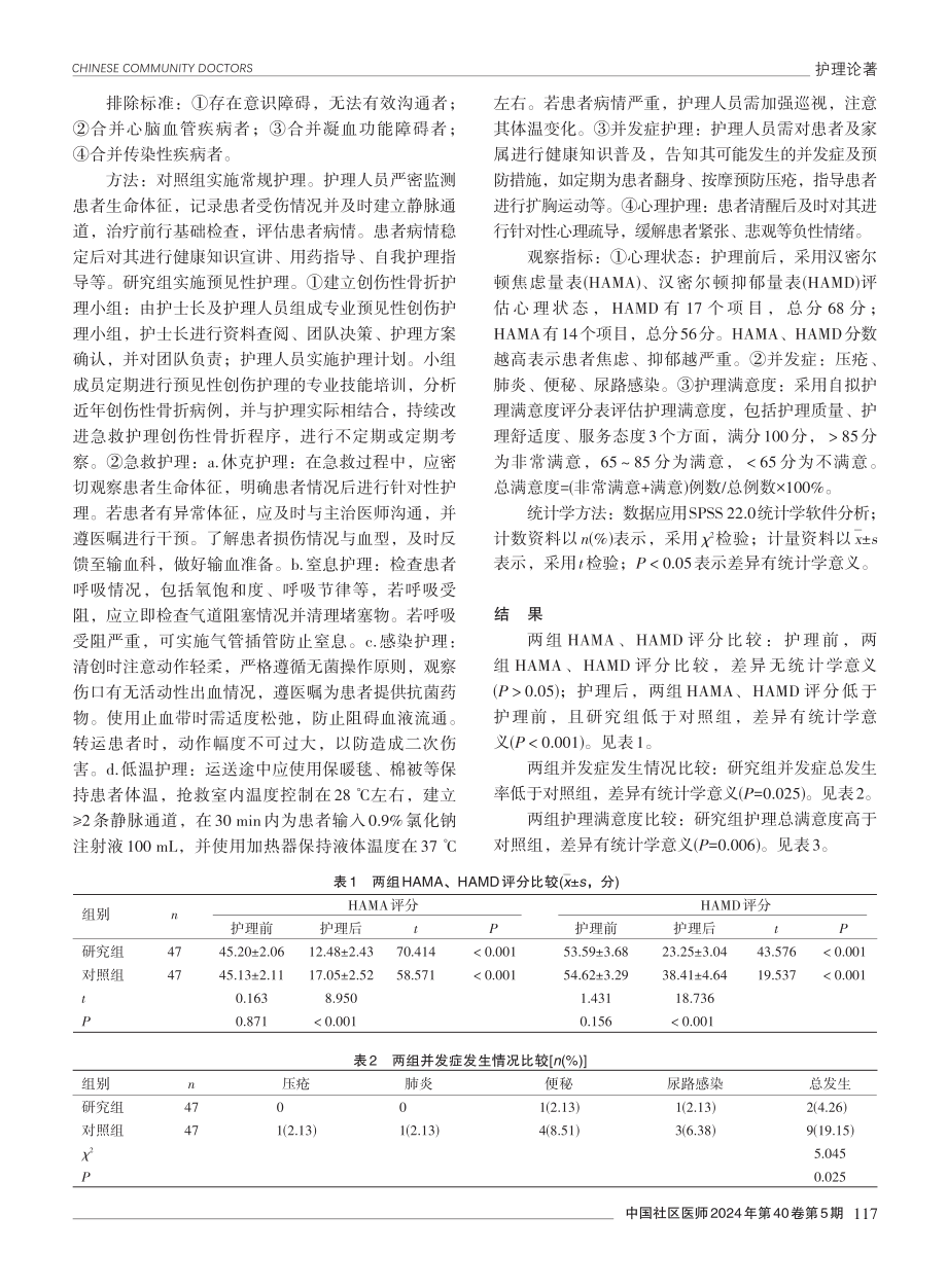 预见性创伤护理在急诊创伤性骨折患者中的应用效果分析.pdf_第2页