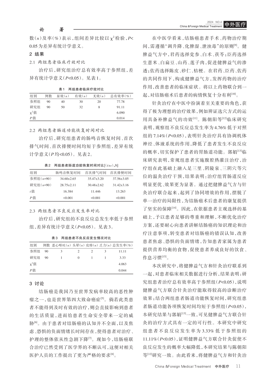 健脾益气方联合针灸治疗结肠癌术后患者的治疗效果.pdf_第3页