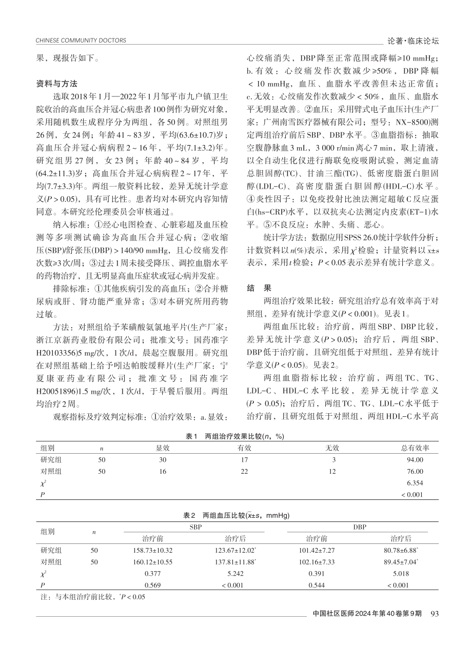 吲达帕胺联合氨氯地平治疗高血压合并冠心病的效果分析.pdf_第2页