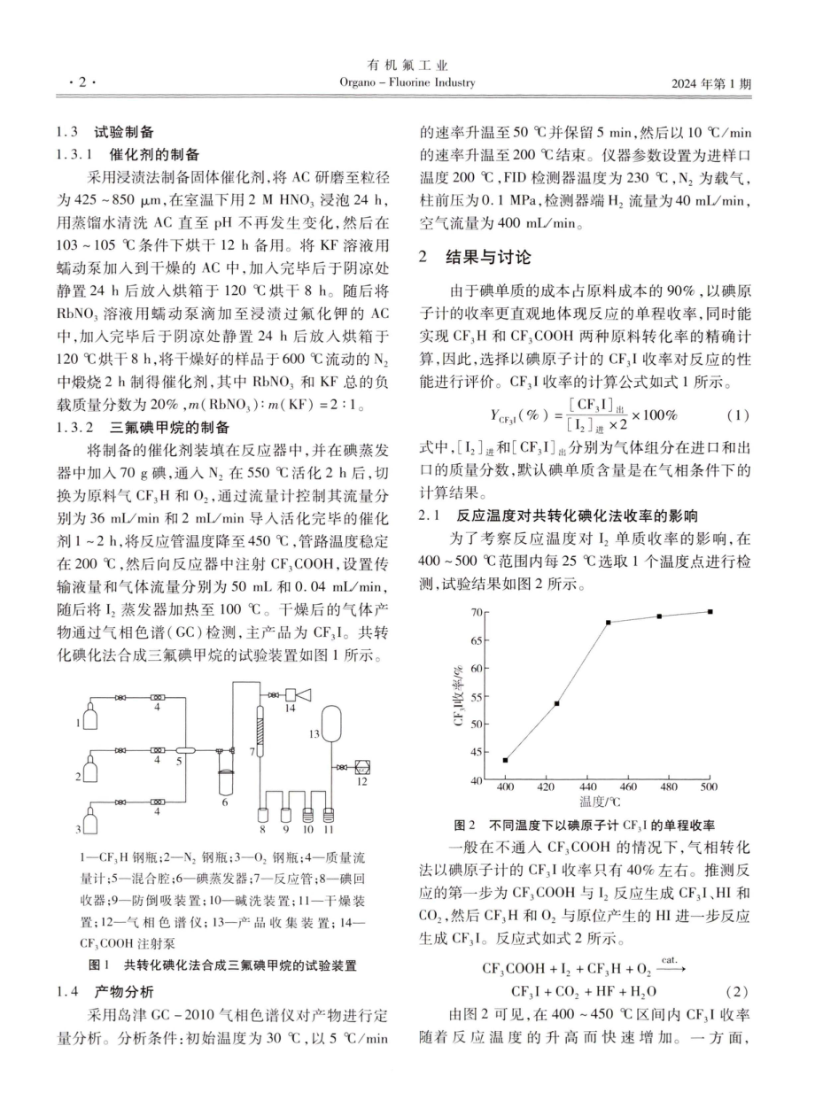 气相共转化碘化法高收率合成三氟碘甲烷.pdf_第2页