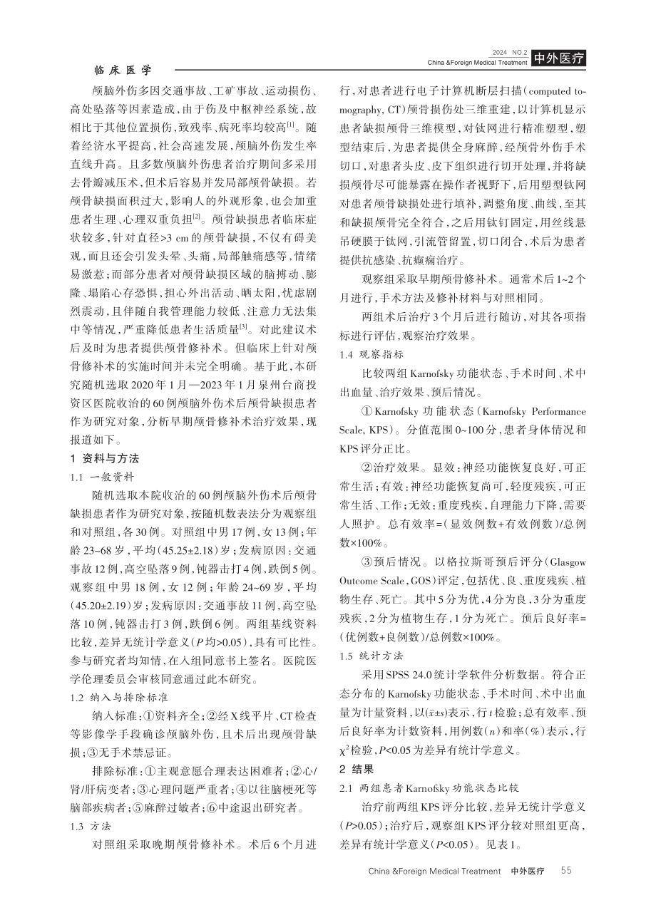 早期颅骨修补术治疗颅脑外伤术后颅骨缺损的临床效果.pdf_第2页