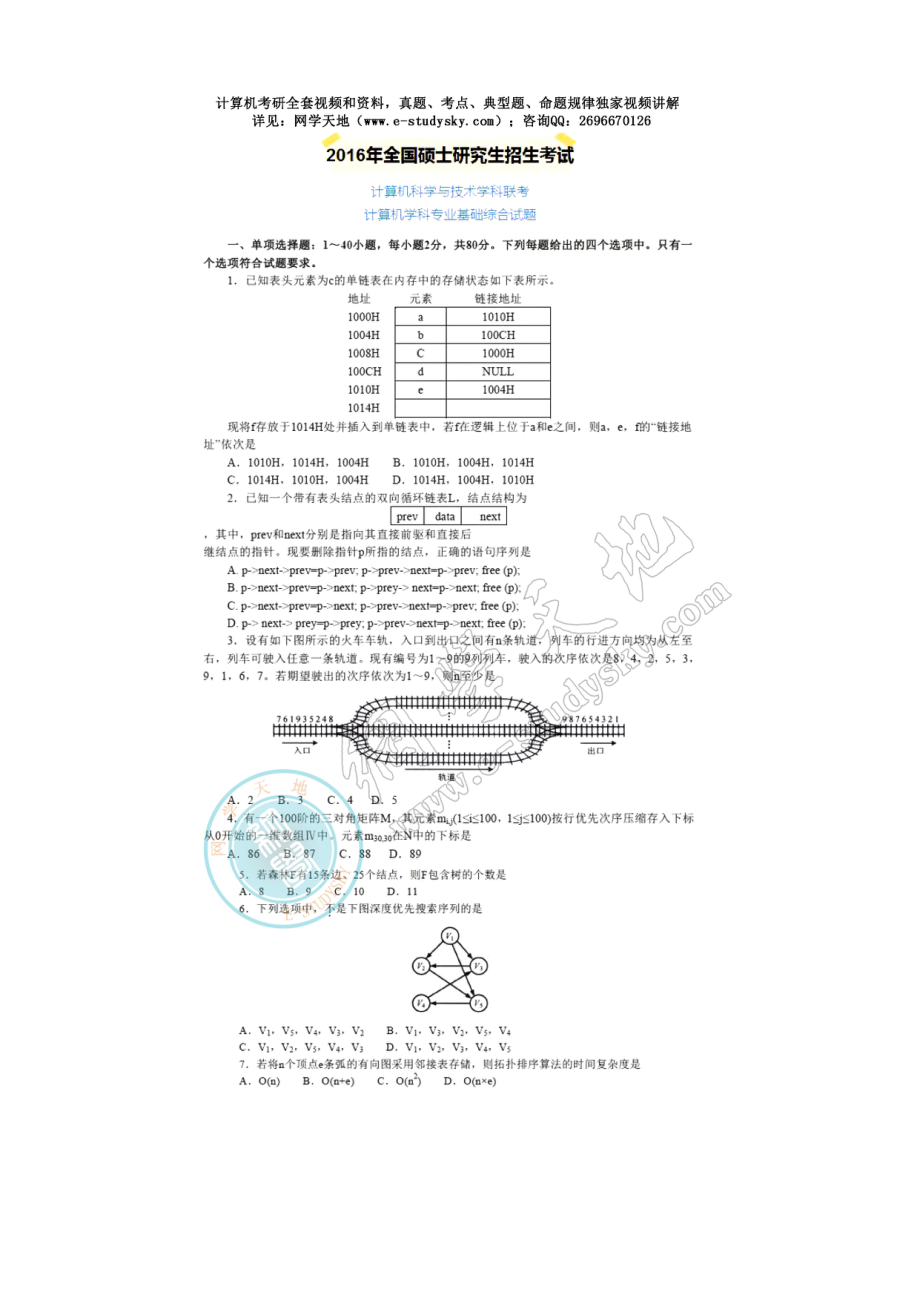 2016年联考《408计算机学科专业基础综合》真题与答案.pdf_第1页