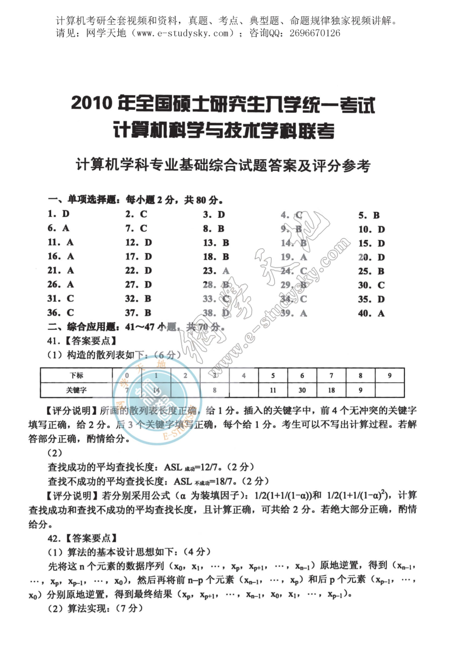 2010年联考《408计算机学科专业基础综合》真题答案.pdf_第1页