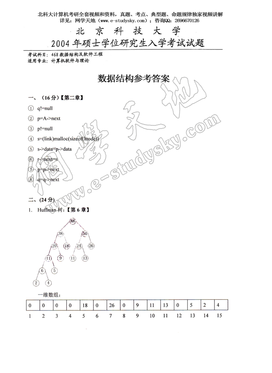 北科大2004年《数据结构及软件工程》考研真题答案.pdf_第1页