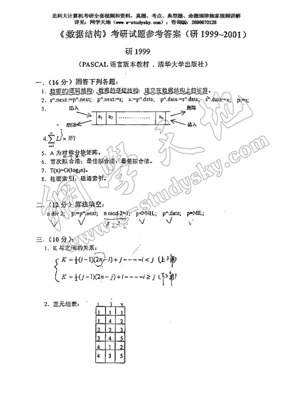 北科大1999年《数据结构》考研真题答案.pdf_第1页